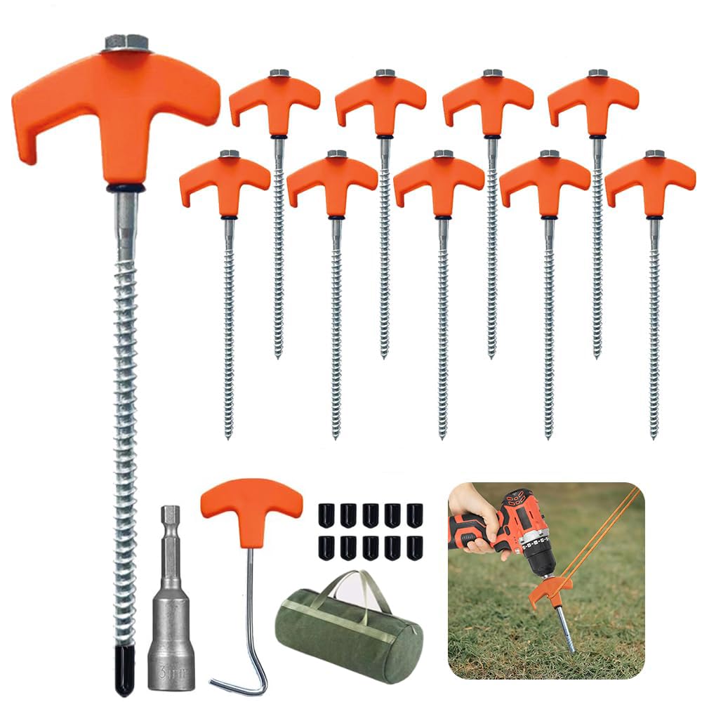 zeltheringe zum schrauben obi 10 Stück Drehbare mit Gewinde,Heringe Erdnägel Stabil für Camping und Outdoor,Zelt Zubehör Camping Heringe Schrauben,schraubheringe für harten Boden,Wald, Wiesen, Gras, Robust & Stark Sport & Freizeit Size and Color:21