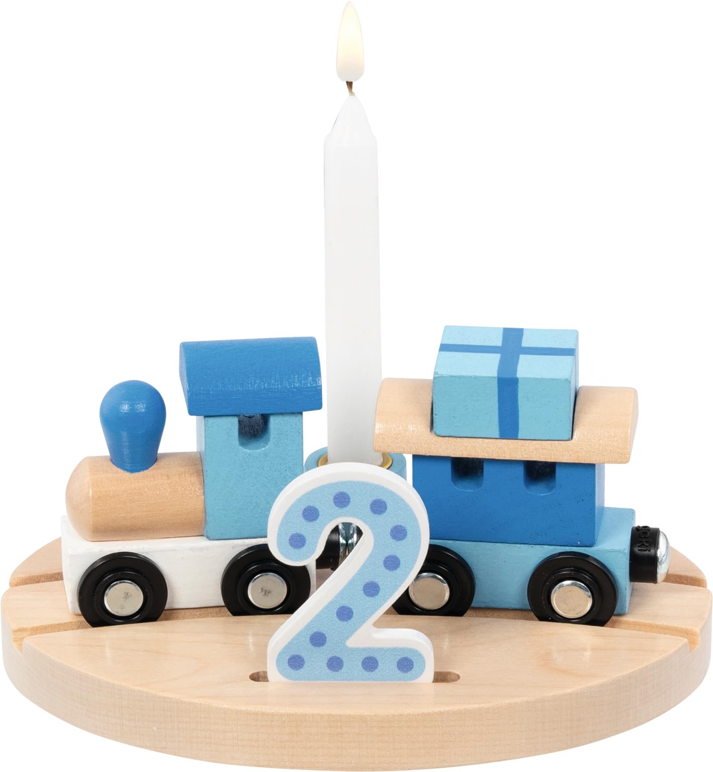Goki Oslo Train D'Anniversaire En Bois Avec Chiffres 1-6 – Décoration Bleue Pour Garçon, Réutilisable Et Durable