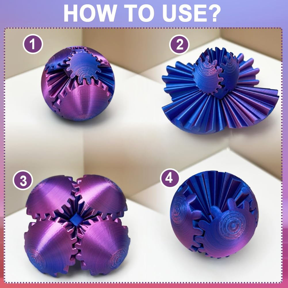 3D Gear Ball Fidget, 3D Printed Gear Ball Gear Sphere Puzzle Cube Fidget Toy - Image 3