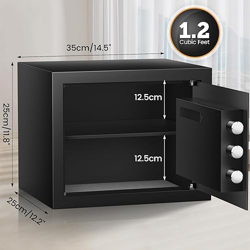 Miniatura 5 de Caja fuerte para el hogar con teclado y estante extraíble, caja de seguridad digital de 1.2 pies cúbicos para el hogar, para dinero, armas de fuego,