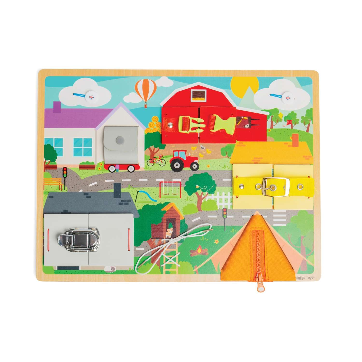 Bigjigs Toys Lifeskills Board Montessori Toy - Wooden Sensory Board for 2 Year Olds, Develops Fine Motor Skills, Quality Educational Puzzle & Early Learning Gifts