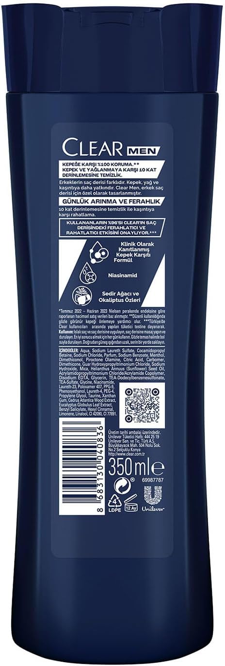 Clear Men Dandruff Effective Shampoo Daily Purification and Refreshment 350 ml