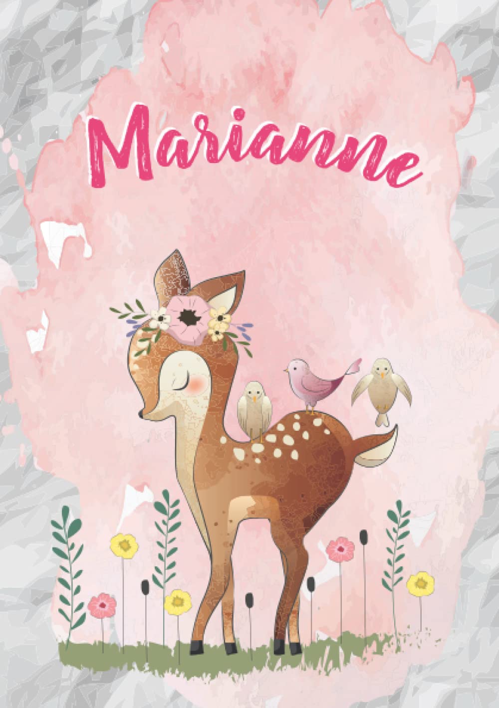 Marianne: Notizbuch A5 | Personalisierter vorname Marianne | Geburtstagsgeschenk für Frau, Mutter, Schwester, Tochter | Niedliche kleine Hirsche | 120 Seiten liniert, Kleinformat A5 (14,8 x 21 cm)