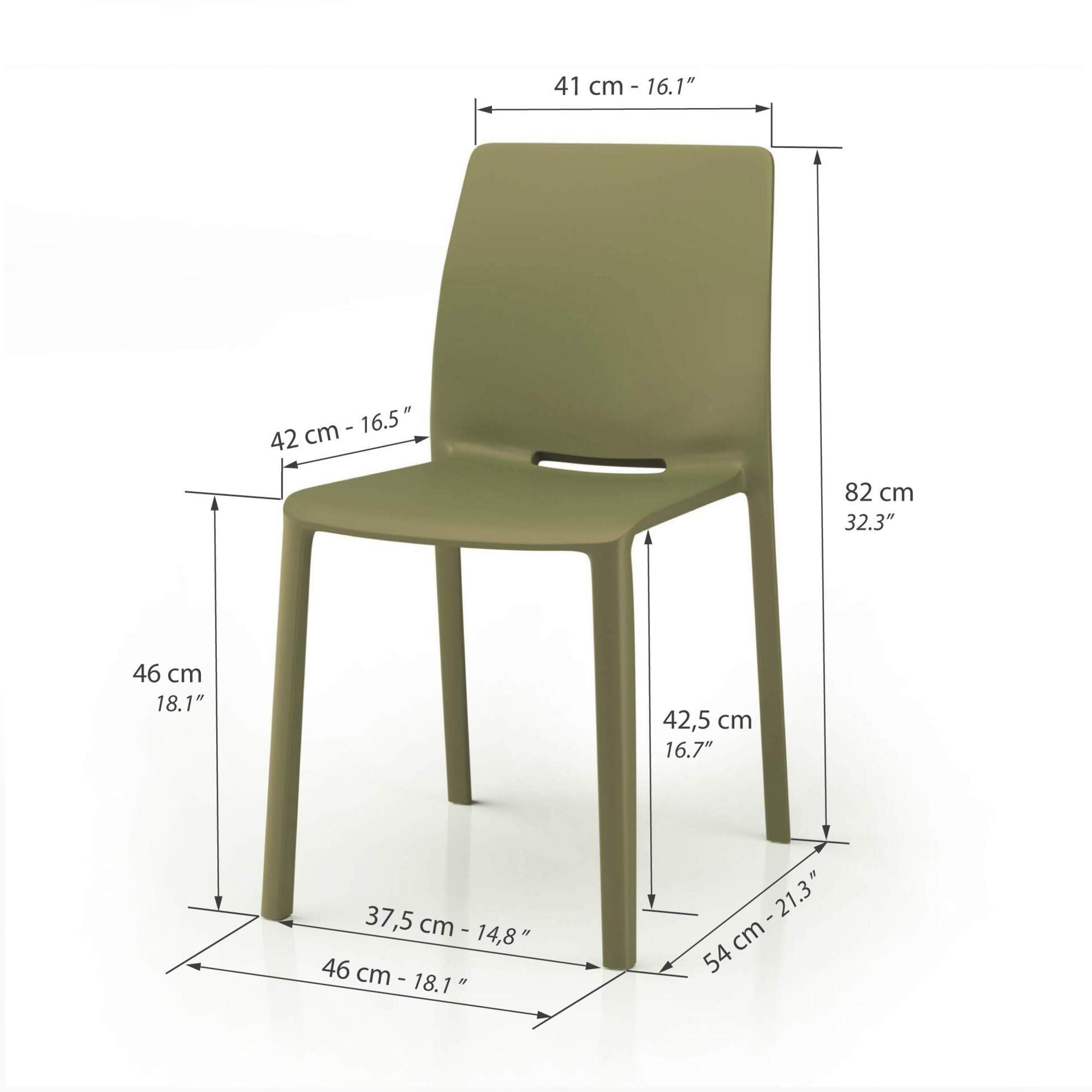 MOBILI FIVER, Pack de 4 sillas Emma Color Verde Oliva, Polipropileno y Fibra de Vidrio, Sillas Modernas Bares y Restaurantes, Cocina, Jardín, Salon, Made In Italy