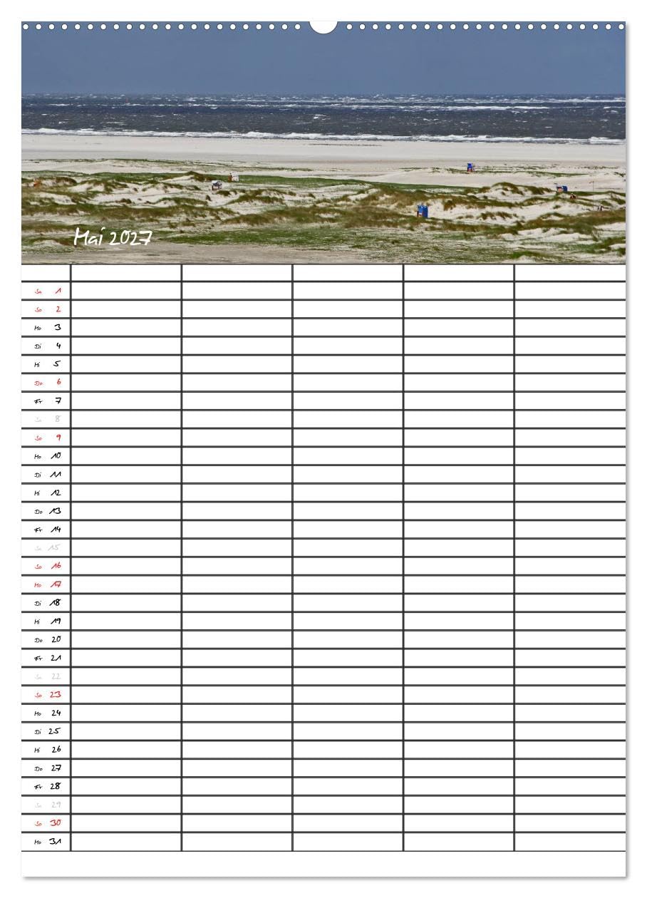 CALVENDO - Urlaubsparadies Amrum/Familienplaner (hochwertiger Premium Wandkalender 2027 DIN A2 hoch), Kunstdruck in Hochglanz: Wunderschöne Bilder von der Urlaubsinsel Amrum