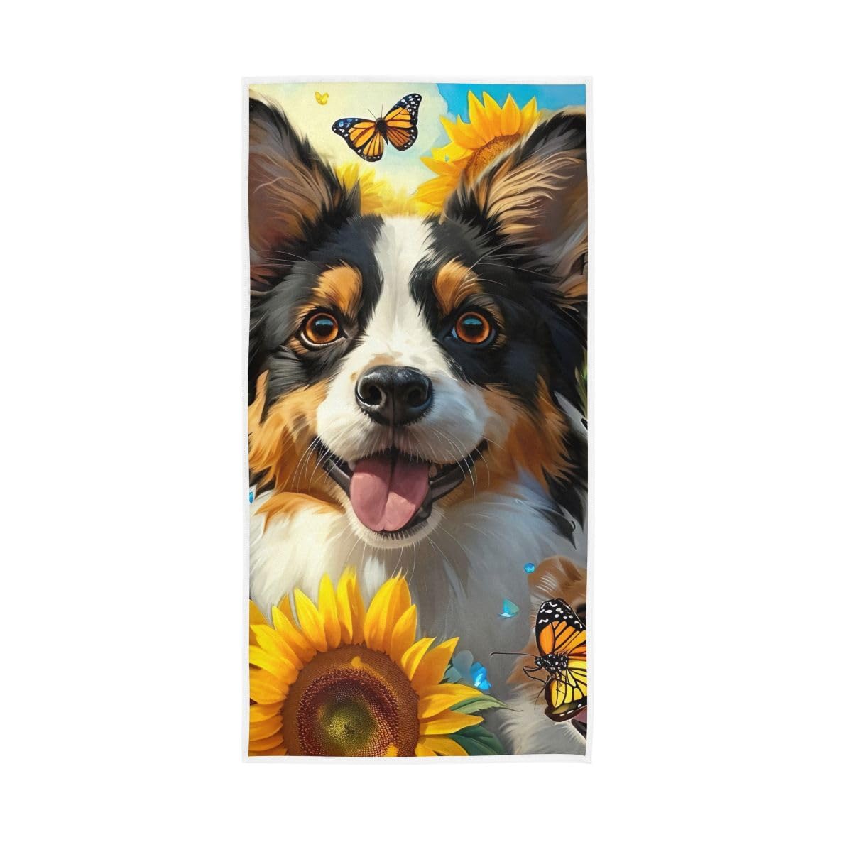 HUYGD Dog Pets Sunflower Hand Towel Soft Washcloths Lightweight Towels 15 x 30 Inch