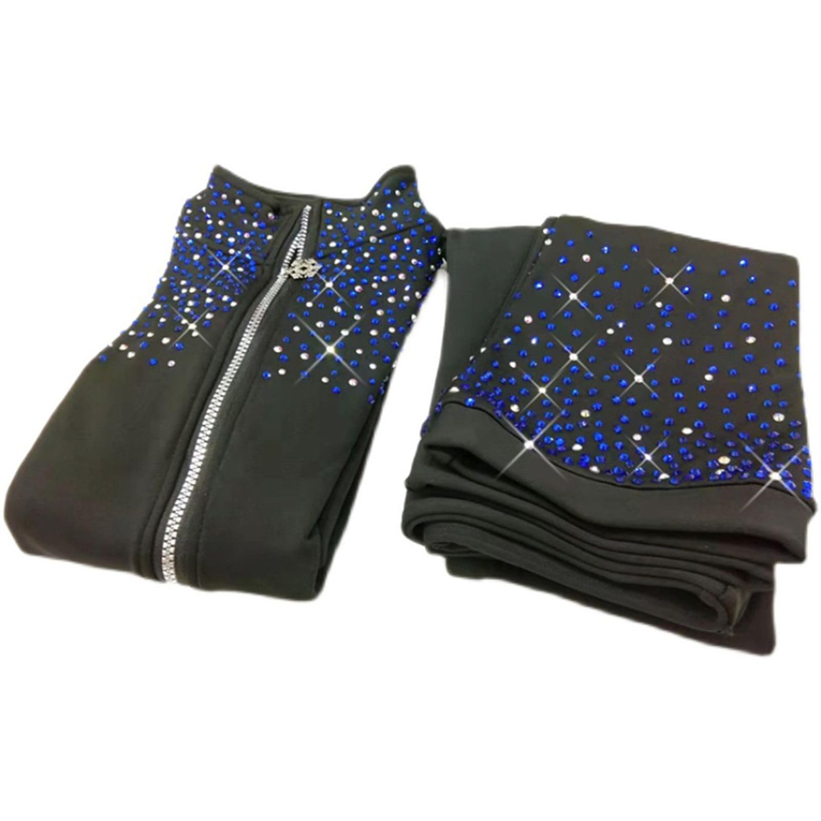 LIUHUO Eiskunstlauf-Trainingshose, Jacken, Mädchen, Fleece, glänzende Farben, Diamanten, bequem, warm, Schwarz