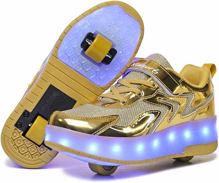 Wooowyet LED Roller Skate Shoes for Kids Boys Girls Light Up Fashion Sneakers Wheels Wheeled USB Rechargeable Hook&Loop
