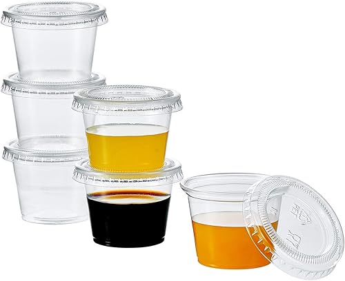 Miniatura 4 de FULING Vasos desechables de plástico para porciones con tapas, tazas de soufflé, vasos de gelatina, recipientes de preparación de comidas 200 juegos