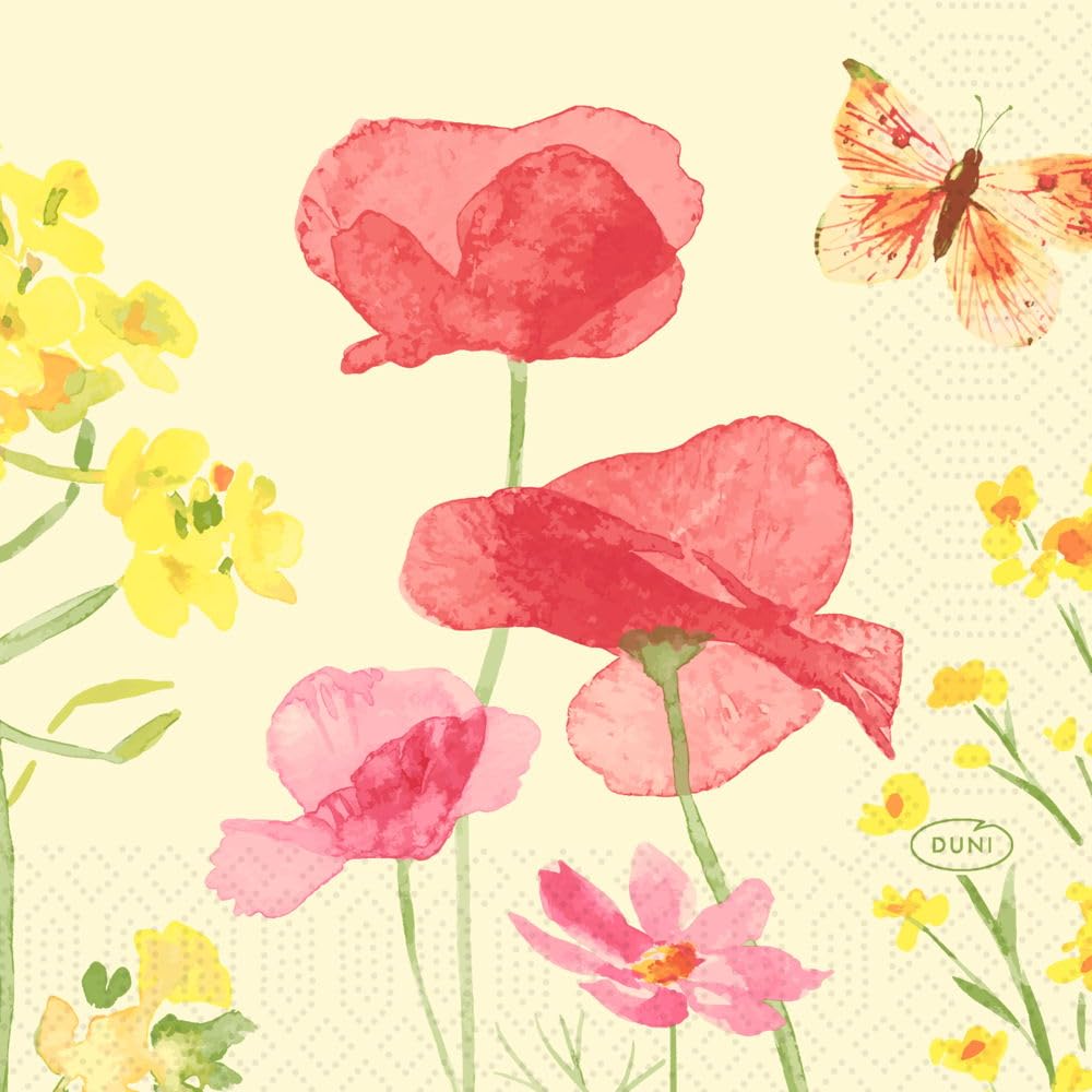 DUNI Servietten Poppy Field – 24 x 24 cm, 3-lagig, 50 Stück, 1er Pack