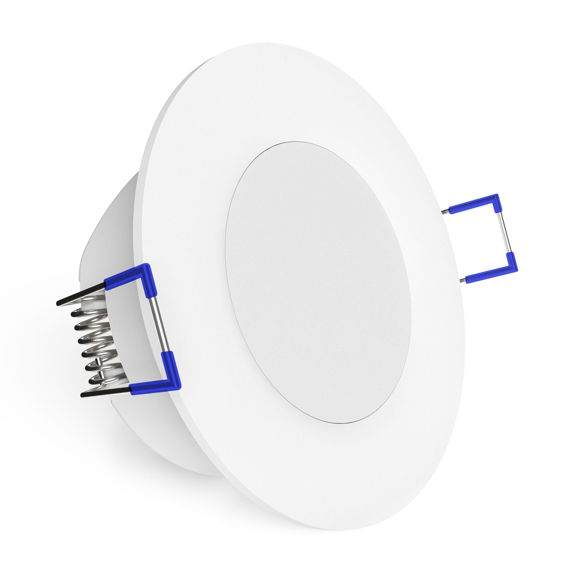 linovum WEEVO Einbauspot 10er silber rund IP44 5W warmweiß flach 29mm | Zehn extra flache Einbauspots silber, nur 29mm tief - warmweiß mit milchiger Front, IP44 für Bad, Küche & Möbel, an 230V