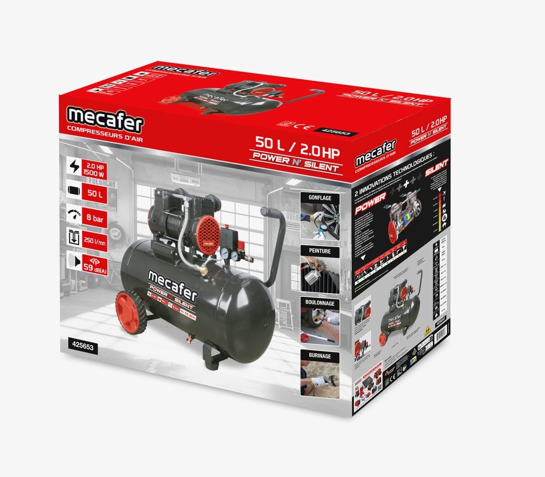 Mecafer 425653 Compresseur Power N Silent 8 bar - 50L - 2HP
