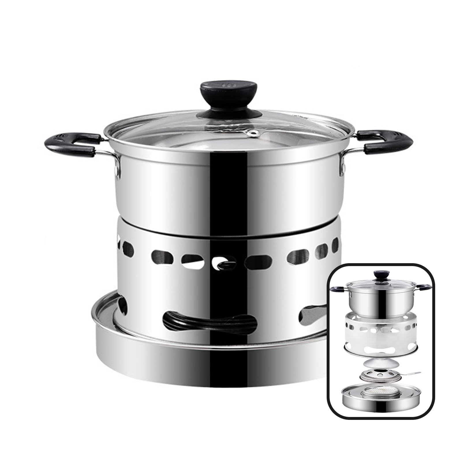 Fornello a spirito, in acciaio inox, portatile, da campeggio, per esterni, da campeggio, per interni, adatto per interni e campeggio (tipo di fuoco regolabile: 20 cm)