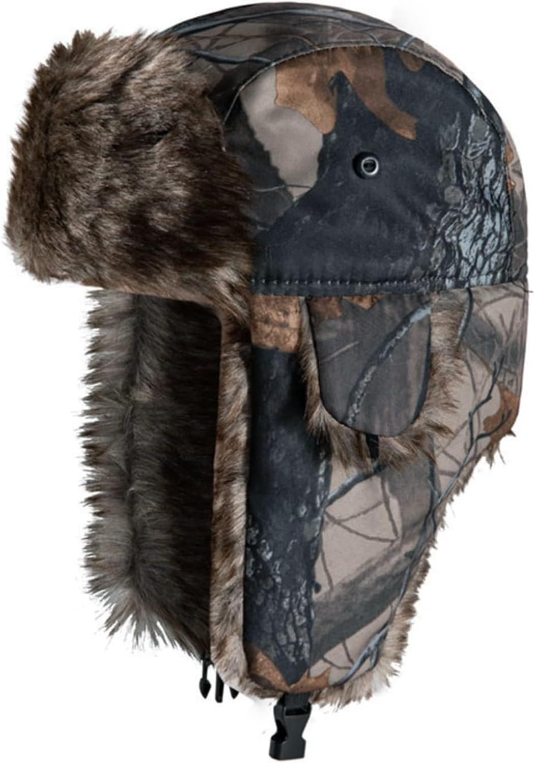 Trapper Hat in Camo with Real Rabbit Fur,Winter Ushanka with Windproof Ear Flaps,for Hunting Snow Activities Fits Men & Women