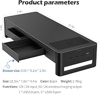 meatanty Monitor Stand 3 az 1-ben USB portokkal, vezeték nélküli töltővel és fiókokkal 6