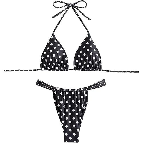 Women's Cute Polka Dots Print Bathing Suit Halter High Waist Swimsuit Bikini Set