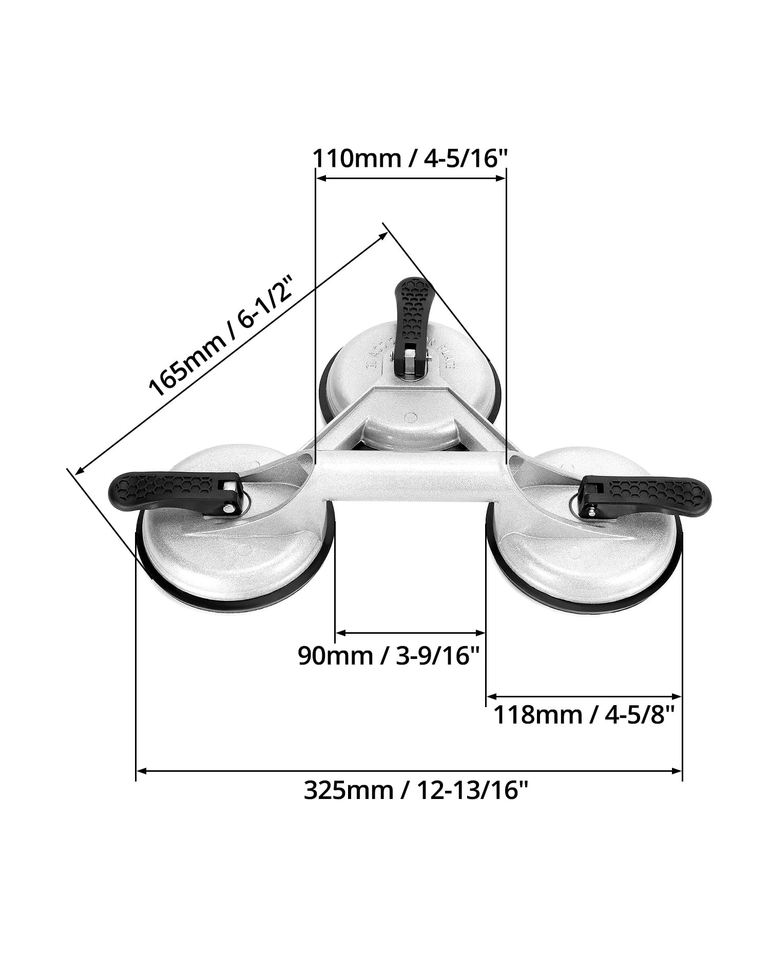 QWORK® Set di 2 Sollevatore con 3 Ventose Ø 120mm per Vetri, Piastrelle e Marmo, Maniglia in Alluminio, Capacità 180kg