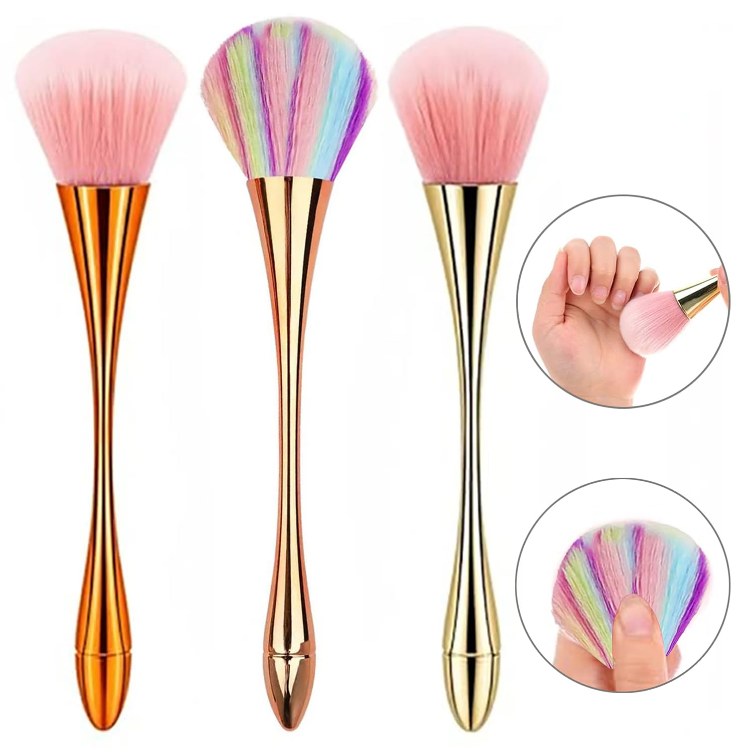 3Pcs Nail Dust Brush Set, Nail Duster Brush, Professional Nail Clean Up Brush for Removing Acrylic Powder, Glitter & Dust, Fluffy Manicure Dusting Brush Tools for Gel Nail Polish