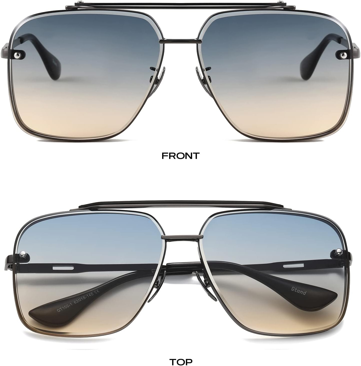 Gtand Fashion Oversized Square Aviator Gradient Sunglasses For Men Women Vintage Metal Sun Glasses 63mm - Image 3