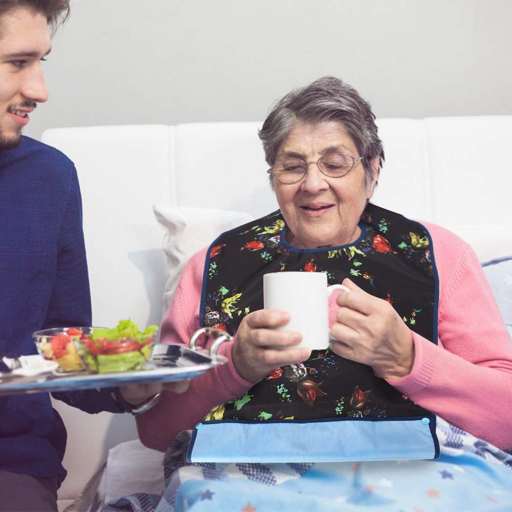 Semme Bibs for Adults, Elder Dinning Clothes Protector Washable and Reusable Double Layer Waterproof Mealtime Bib for Eating