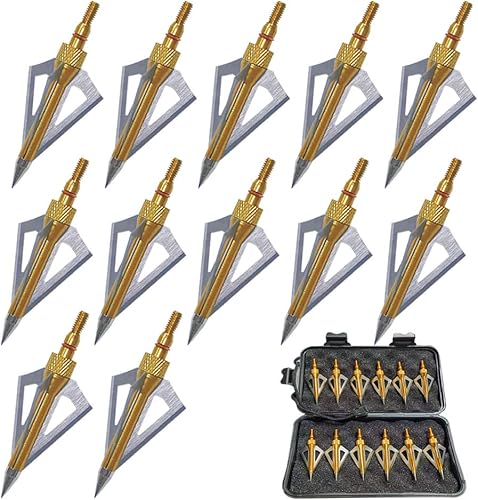 Miniatura 10 de 3 cuchillas de caza de 100/125 granos, cabezas de flecha atornilladas, puntas de flecha compatibles con ballesta y arco compuesto + 1 estuche de 12