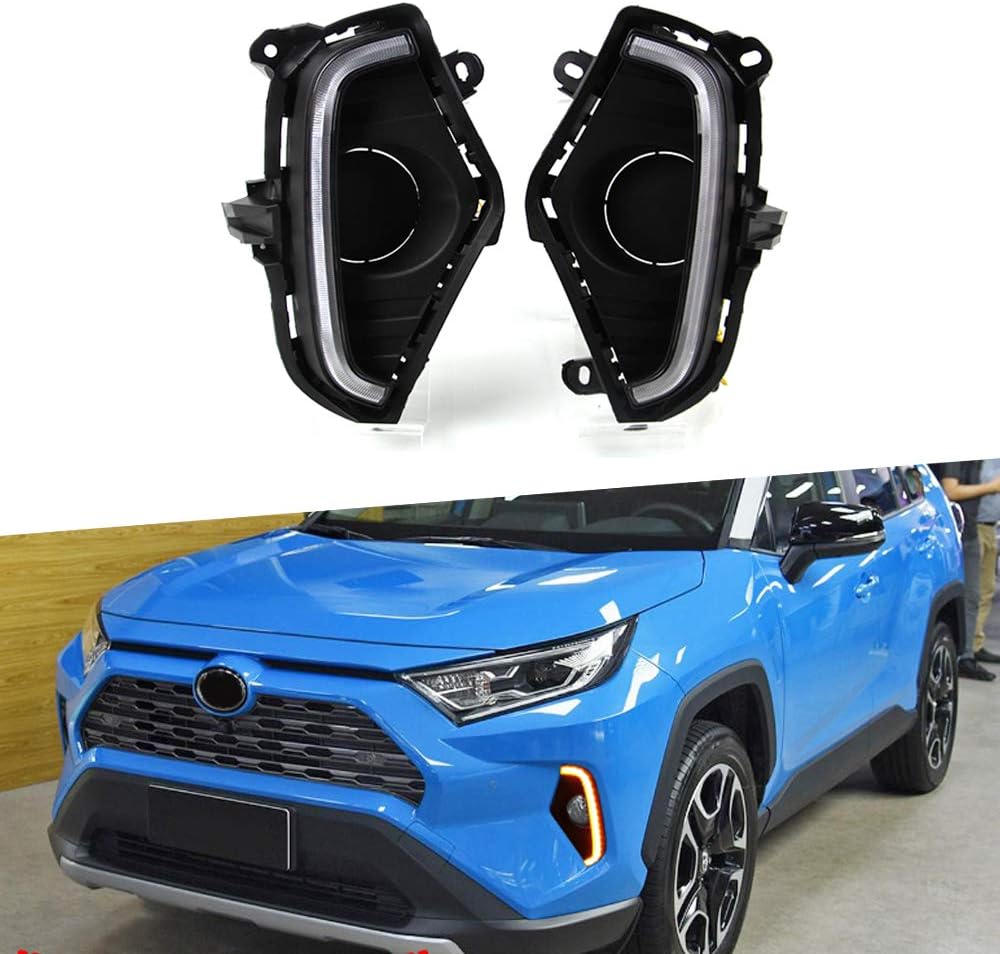 Super Bright LED Daytime Running Light Three-Color DRL for RAV4 2019-2020(Not for RAV4 Adventure) Replacement Front Bumper Fog Lamp Assembly Model C 1 Pair(Front L/R)