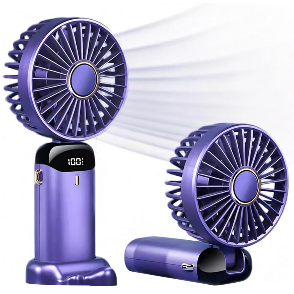 Spiritzohic Hand Held Fan, Portable Rechargeable- Handheld Fan, Foldable Handcheld Fans with 5 Speeds, Mini Foldable Fans, Handheld/Neck/Desk 3 in 1 Desk Desktopfan for Home, Office,Travel (Purple)