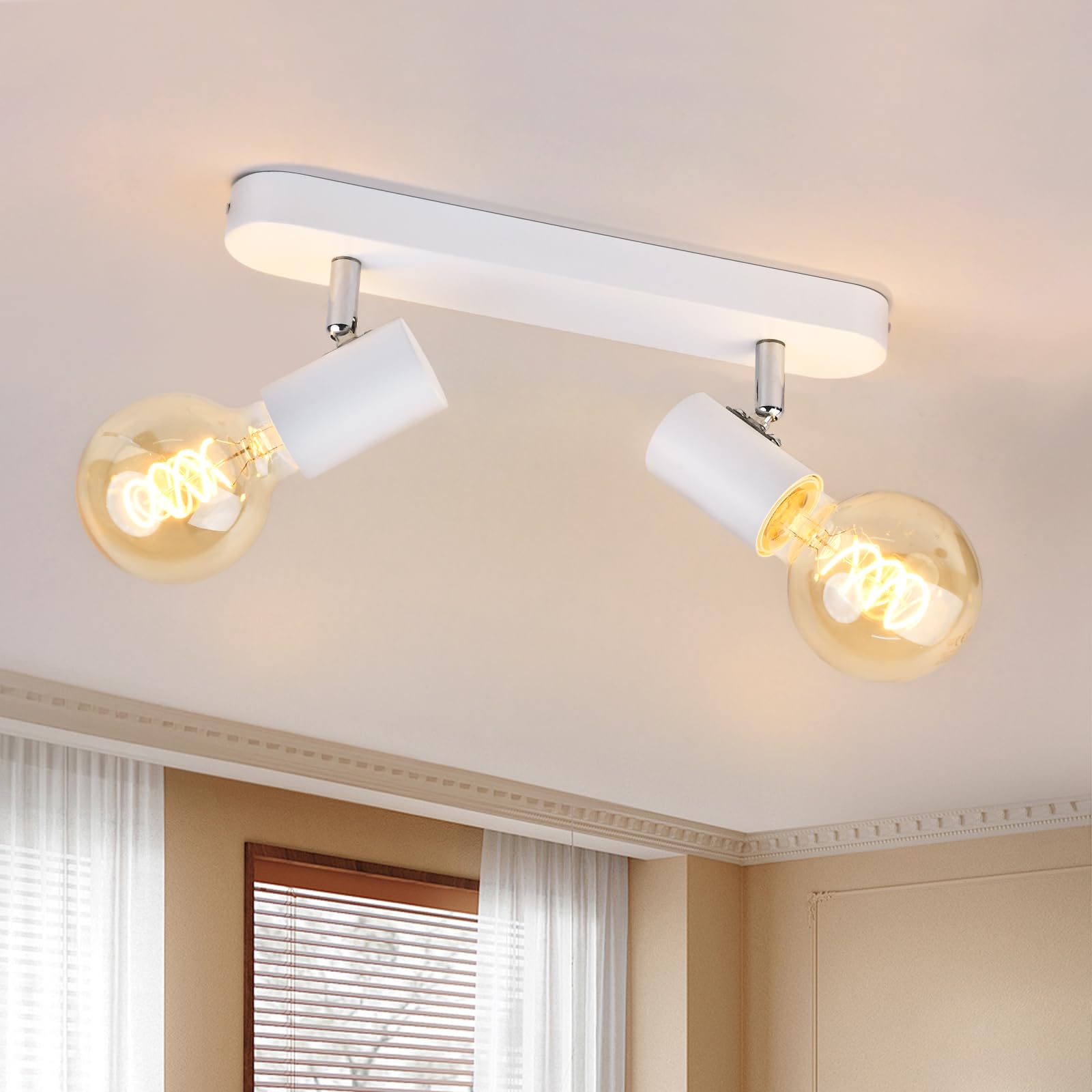 KYOTECH Deckenlampe 2 Flammig E27, Deckenstrahler E27 Weiß, 350°+90° Schwenkbar Strahler, Aluminium Modern Retro LED Deckenleuchte Für Schlafzimmer, Wohnzimmer, Max. 60W (Ohne Leuchtmittel)