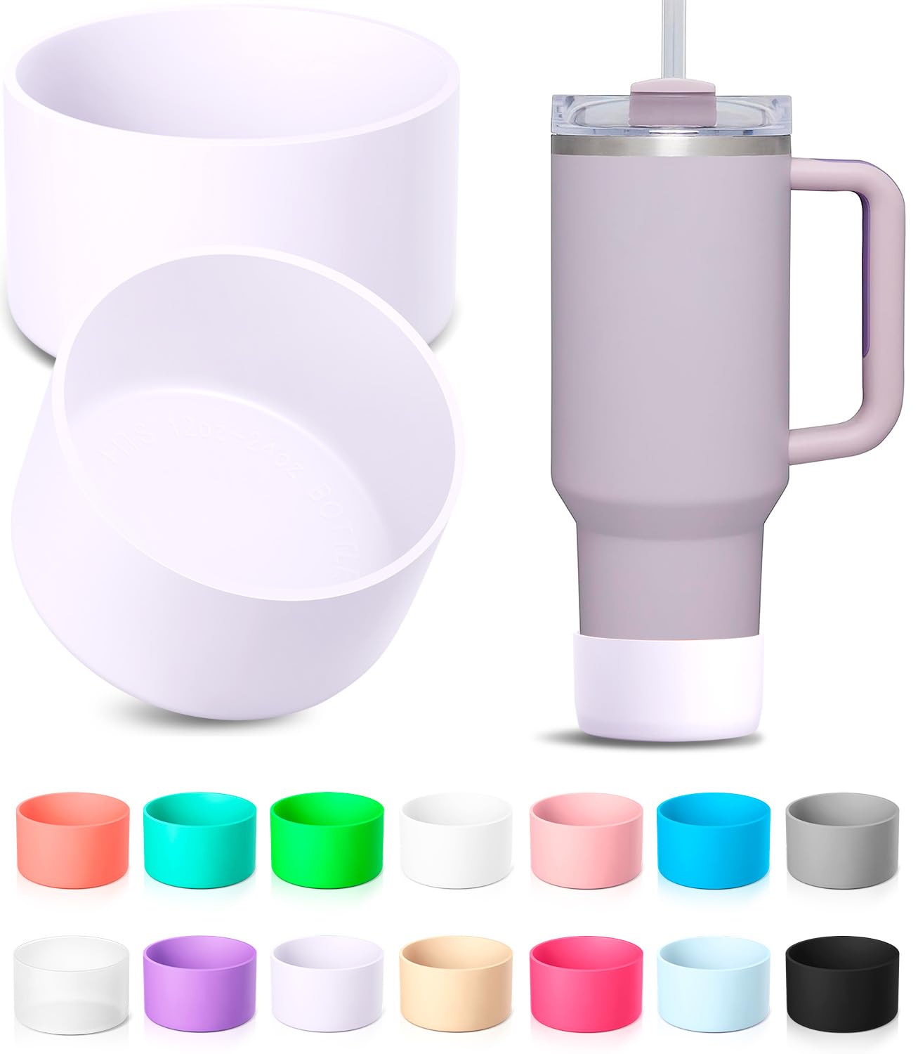 KTKUDY 2Pcs Silicone Boot for Stanley Quencher Tumbler H2.0 30 oz 40 oz & IceFlow 20 oz 30 oz & Intended for Hydro Flask Water Bottle 12-24 oz -