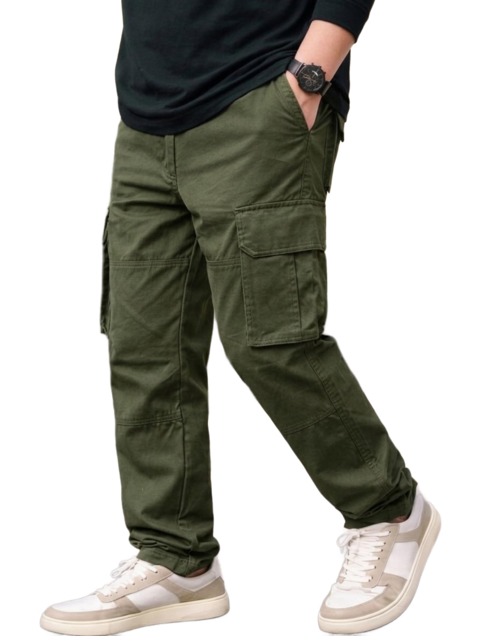 Men’s Cargo Trousers-100% Premium Cotton Regular Fit Straight Leg Lightweight Breathable Multi-Pocket Utility Casual Pants-image-49
