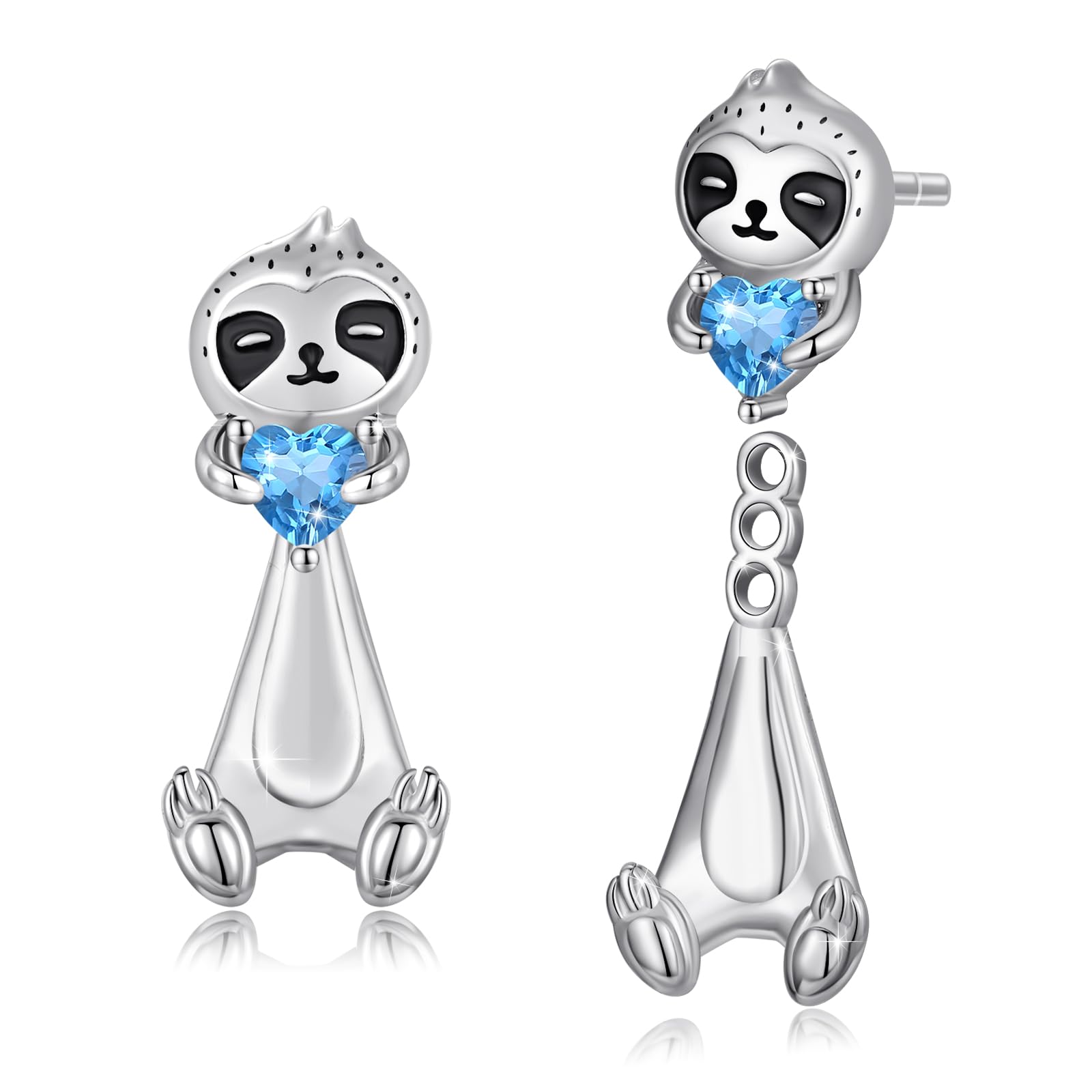 REDSUN Orecchini a bradipo da donna e ragazza, in argento Sterling 925, graziosi orecchini a perno con zirconi blu, design due in uno, ipoallergenici, idea regalo per figlia, fidanzata, bambini