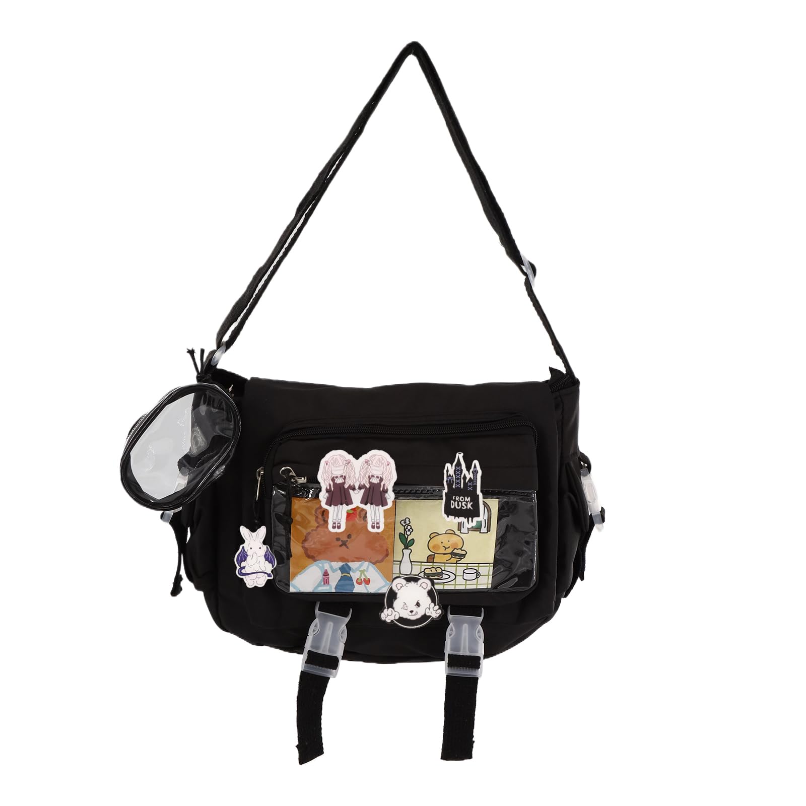 Kawaii Crossbody Ita Bag Transparent Canvas Bags With Anime Badge Display Window Japanese Cute Messenger Bag Y2K Shoulder Backpack Suitable for Women