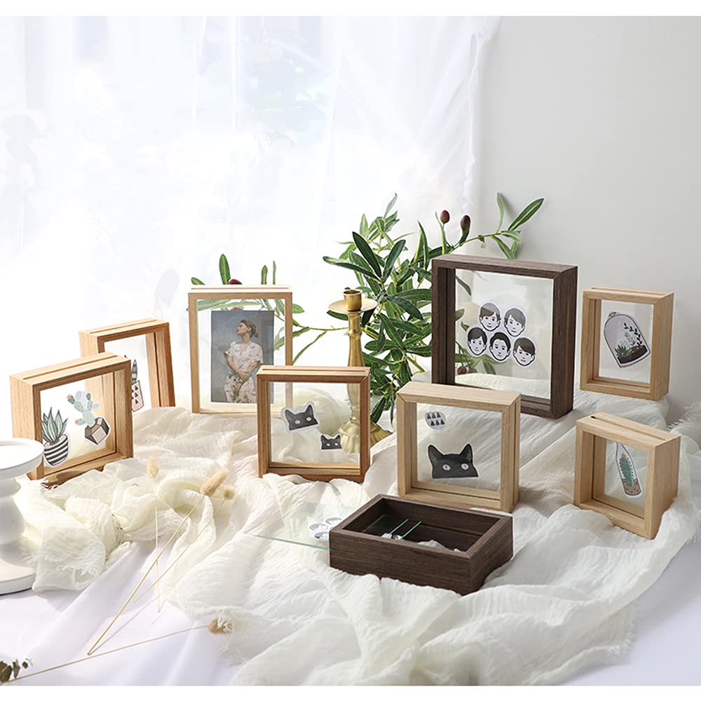 Wand- & Tafellijsten, Rechthoek Houten Foto Fotolijsten Dubbelzijdig Transparant Glas Herbarium for Geperste Bloemen Frames Gedroogd Blad Display Desktop, 6 Inch (Color : Wood Color, Size : 10 inch