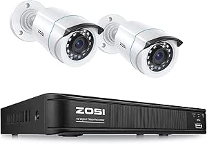 ZOSI H.265+ Full 1080p Home Security Camera System,5MP Lite CCTV DVR Recorder 4 Channel and 2 x 2MP 1080P Weatherproof Surveillance Bullet Camera Outdoor Indoor with 80ft Night Vision (No Hard Drive) asin的图片