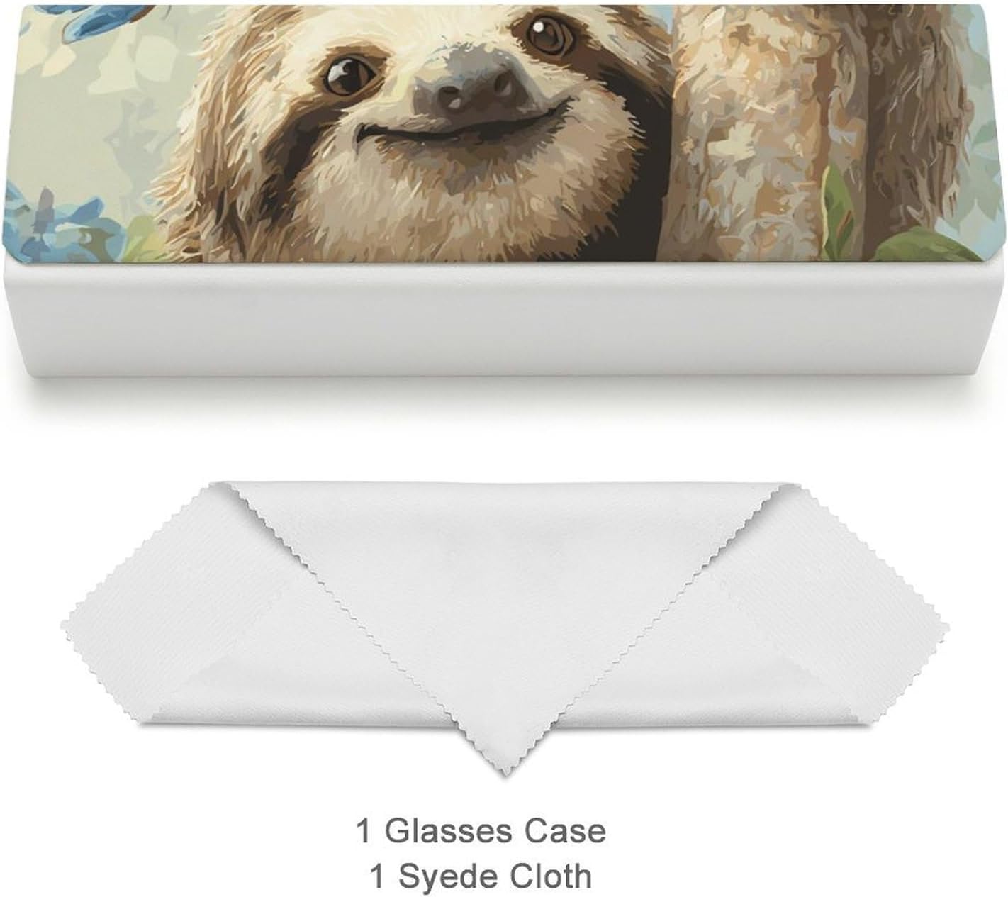 Cute Sloth Hanging on Tree Butterfly Eyeglasses Case with Cleaning Cloth image 3