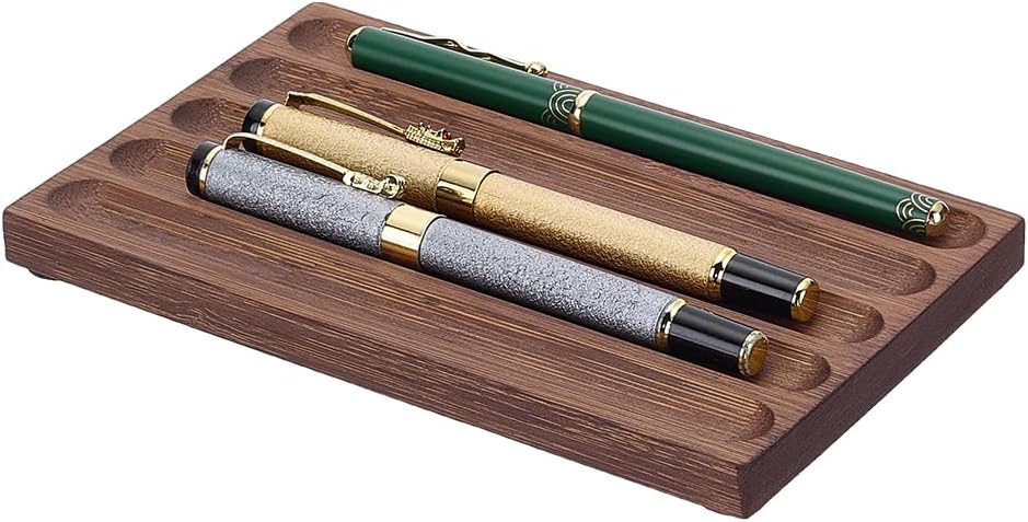 PLIGREAT Bandeja de madera para bolígrafos, 5 rejillas de madera, organizador de bolígrafos de escritorio, soporte minimalista para lápices de oficina, papelería, decoración de escritorio, decoración