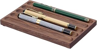 PLIGREAT 5 Grid Wood Pen Tray, Wooden Desk Pen Organizer Holder Minimalist Wave Pencil Rest for Office Stationery Desk Decor Retro Home Bedroom Decoration, 7.1x4.3x0.6inch
