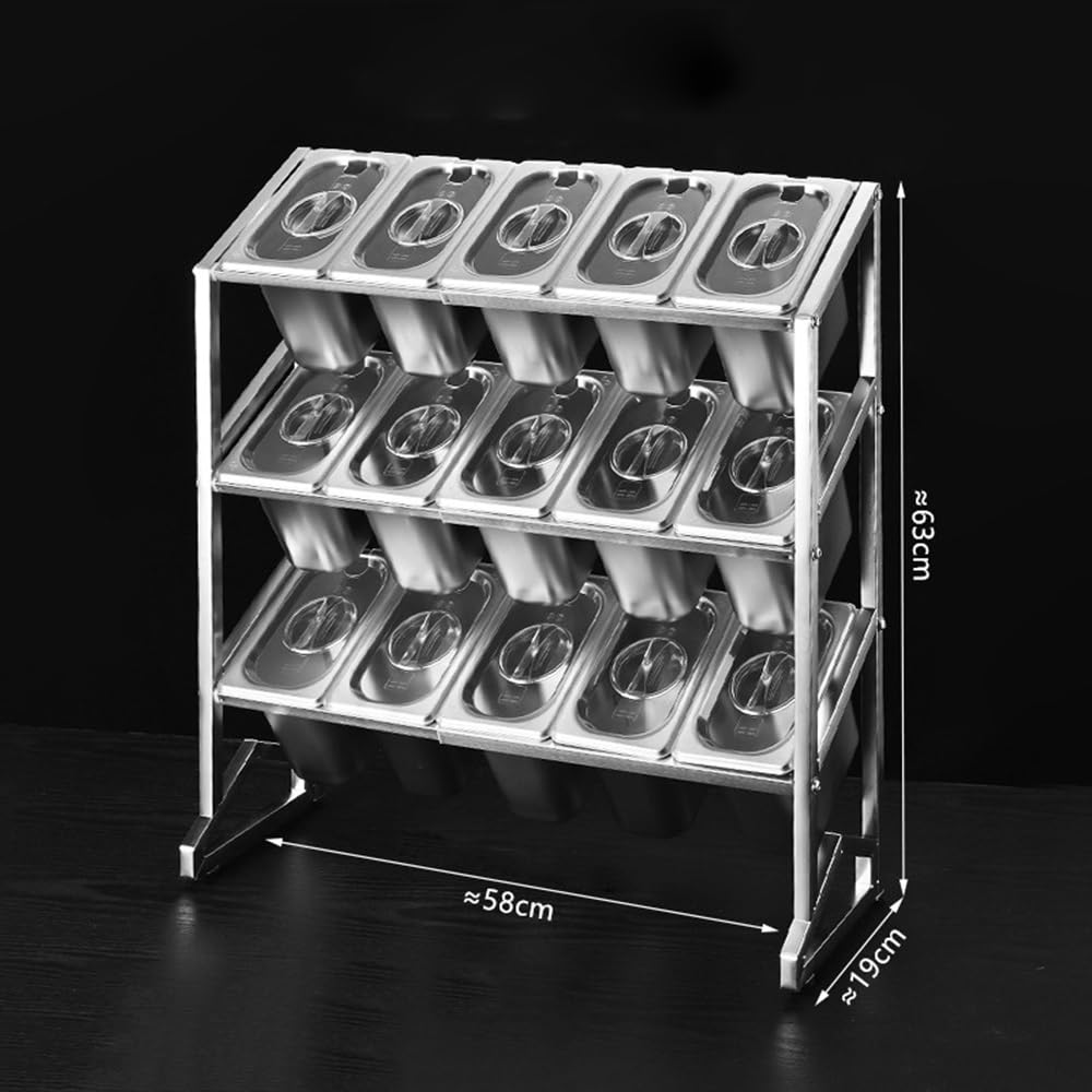Estante de especias de acero inoxidable de 3 niveles con tapa transparente, tarro de condimentos independiente para almacenamiento de encimera de cocina para 4/6 pulgadas de profundidad, plateado/B (B