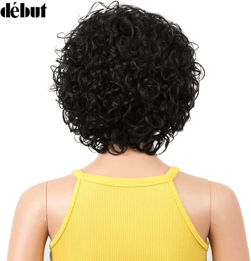 DÉBUT Short Bob Wigs with Air Bangs Short Curly Wavy Human Hair Bob Wigs for Women 10 inches 120g 130% Density (10 inches - Image 4