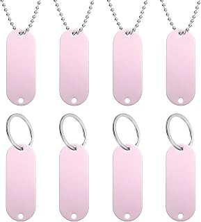 sourcing map 8 etiquetas de aluminio en blanco para perro, 51 mm, 2 agujeros, etiquetas ovaladas de metal con cadenas y trabillas para collar de mascotas, manualidades, color rosa