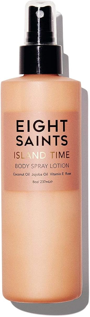 Island Time Body Spray Lotion for Dry Skin, Protects, Nourishes, and Hydrates, Coconut Scent, with Coconut Oil, Jojoba Oil, and Vitamin E, 8 Ounces