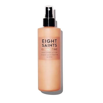 Eight Saints Island Time Body Spray Lotion for Dry Skin, Protects, Nourishes, and Hydrates, Coconut Scent, with Coconut Oil, Jojoba Oil, and Vitamin E, 8 Ounces