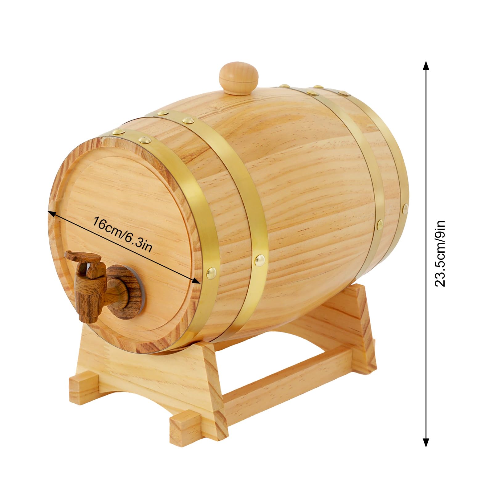 Tonneau à vin de 3 l avec support et robinet Log Color en bois - Convient pour le stockage du whisky, du rhum, du brandy, de la tequila, de la bière, etc