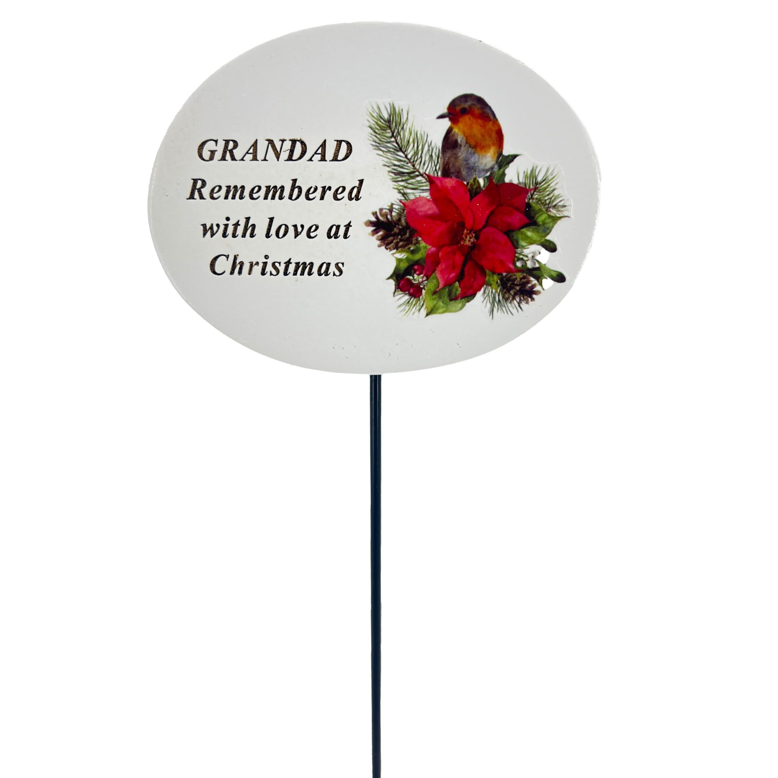 Angraves Stone Effect Grandad Christmas Xmas Robin Poinsettia Flower Memorial Tribute Stick Graveside Plaque