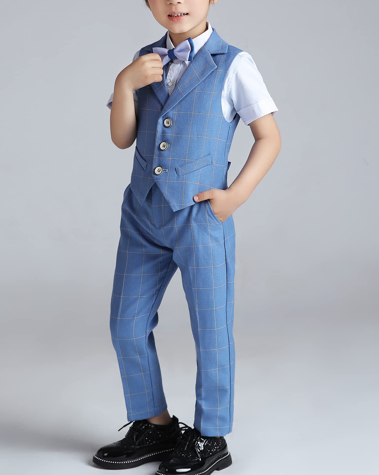 3/4/5 Piezas Traje de Boda para Niños, Conjunto de Ropa de Ceremonia, Camisa, Pantalón, Chaleco, Pajarita Elegantes Ropa Trajes