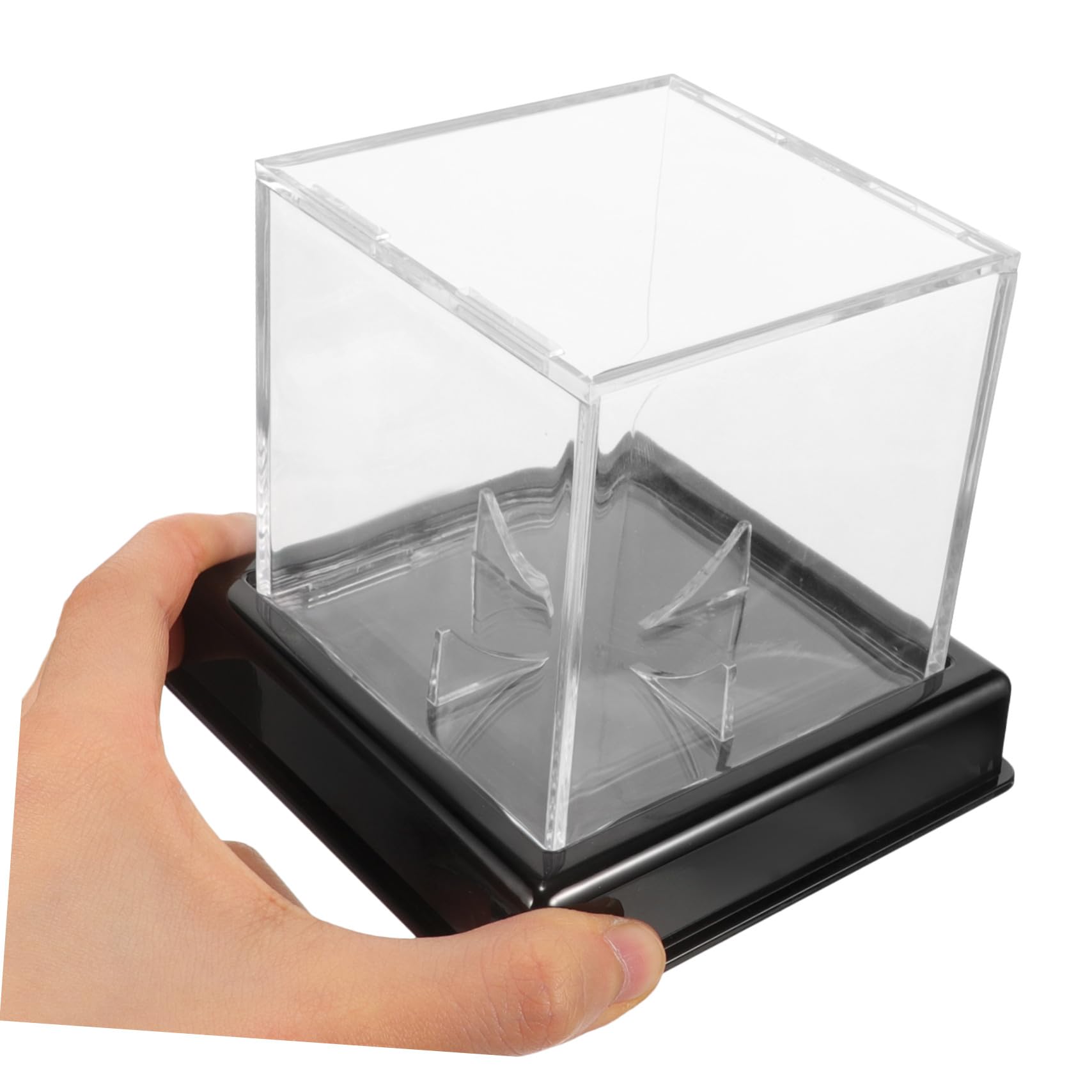 Vitrine Transparente Carrée Protège et Maintient Les Balles de Sport en Place en Plastique Noir Base Boîte Pratique et Élégante pour Baseball