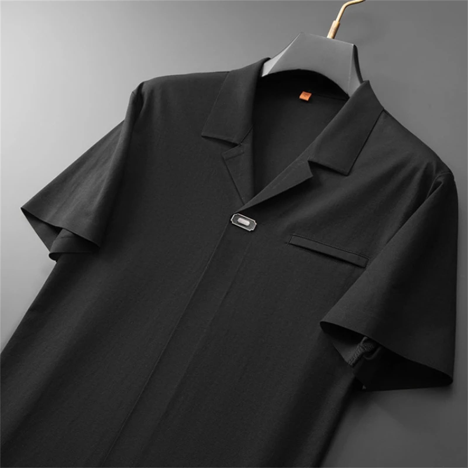Polo de algodón clásico para hombre, color negro y azul cielo, cuello abotonado, bolsillo en el pecho, tops sin cierre