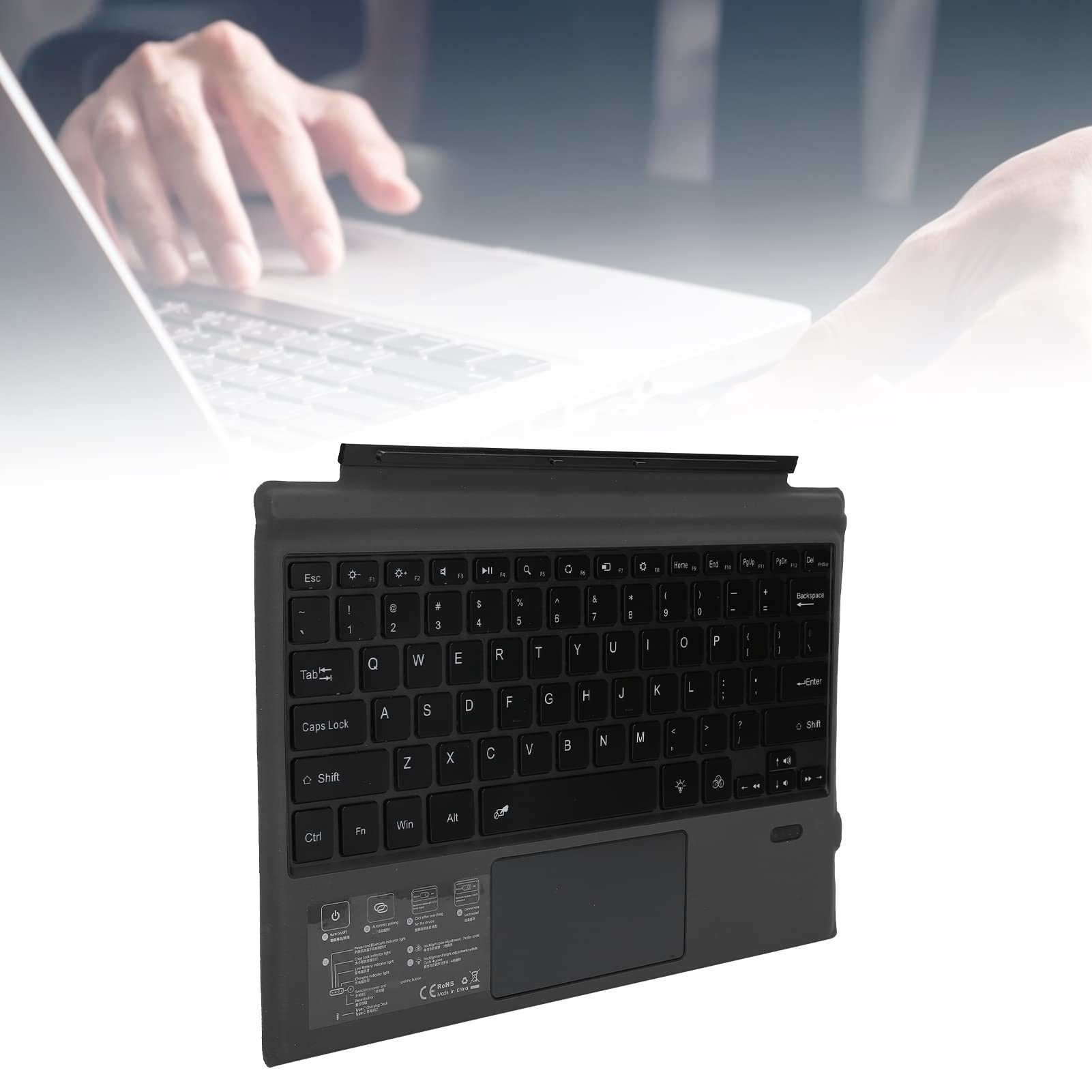 Tastiera Wireless Rimovibile con Touchpad, LED Retroilluminato a 7 Colori per Pro 7/6/5/4/3, Adatta per Impiegati, Nera
