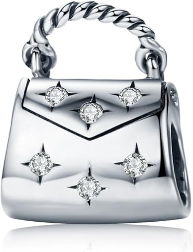 Encanto para bolso brillante con cuentas de plata de ley 925 para pulsera y collar Pandora