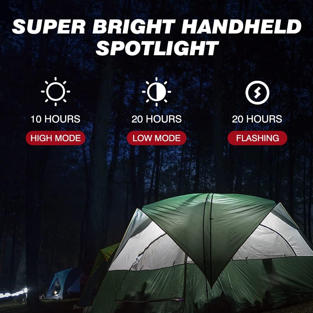 Taller Upgraded Rechargeable Spotlight Outdoor, Super Bright Hand Held Work Lights Flashlight Warning Lamp, IPX7 Waterproof Lightweight LED Spotlight for Boat Camping, Hunting - Black